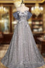 Gray Tulle Sequins Spaghetti Straps Prom Dress