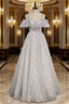 Gray Tulle Sequins Straps Beading Prom Dress