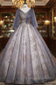 Gray Tulle Sequins V-neck Quinceanera Dress