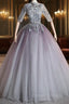 Gray Tulle Short Sleeve High Neck Quinceanera Dress