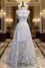 Gray Tulle Spaghetti Straps Embroidery Prom Dress