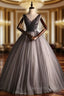 Gray Tulle V-neck Appliques Beading Sequins Quinceanera Dress