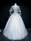 Gray V Neck Tulle Lace Long Prom Dress, Gray Lace Evening Dress