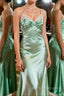 Green A Line Satin Long Prom Dress with Pleated