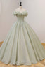 Green A-Line Tulle Long Prom Dress with Beaded, Off the Shoulder Evening Dress