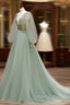 Green A-line Tulle New Prom Dress Long Sleeves Green Party Dress prom Dress shops