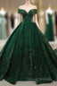 Green Ball Gown Sequins Off the Shoulder Quinceanera Dress