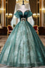 Green Ball Gown Tulle Off Shoulder Sweet 16 Dress Green Evening Dress prom Dress shops