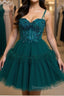 Green Beaded Lace Short Prom Dress with Straps, Short Green Lace Formal Graduation Homecoming Dress with Beading