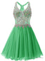Green Chiffon V-neck Homecoming Dress