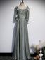 Green Long Sleeve Square Pearls Prom Dress