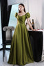 Green Saitn Long Prom Dresses, A-Line Evening Dresses