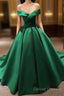 Green Satin Prom Dress Long Off The Shoulder Ball Gowns Quinceanera Dress