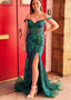 Green Sequin Lace Off the Shoulder Mermaid Prom Dress