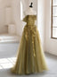 Green Tulle Appliques Off the Shoulder Prom Dress