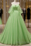 Green Tulle Beading Off Shoulder Sparkle Prom Dress