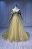 Green Tulle Long Prom Dress, Off the Shoulder Evening Graduation Dress