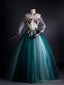 Green Tulle Long Sleeve Backless Appliques Quinceanera Dress