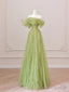Green Tulle Off Shoulder Long Prom Dresses, Green Tulle Formal Evening Dress