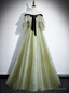 Green Tulle Sequins Velvet Bow Off the Shoulder Prom Dress
