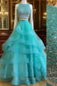 Green Two Pieces Sequin Long Prom Gown, Green Evening Dress