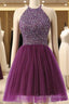 Halter Sleeveless Short Purple Homecoming Dress Prom Dress