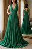 Halter V Neck Backless Emerald Green Satin Long Prom Dress, Backless Emerald Green Formal Graduation Evening Dress