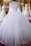 High Neck Ball Gown Muslim Wedding Dress Lace Applique Long Sleeves Bridal Wear