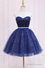 Homecoming Dress With Belt, Sparkly Blue Formal Evening Dress