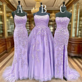 Hot Lace Violet Purple Lace Prom Dress Sleeveless Long School Dance Dress
