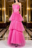 Hot Pink Long Tulle Prom Dress, Hot Pink Long Tulle Formal Evening Dress