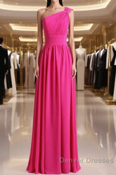 Hot Pink One Shoulder Pleated Bridesmaid Dress