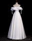 Impressive White Satin Off the Shoulder Beading Prom Dress