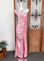 Iridescent Pink Mermaid One-Shoulder 3D Floral Slit Satin Long Prom Dress Evening Dress