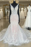 Ivory Appliques Plunge V Trumpet Long Bridal Gown Sexy