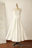 Ivory Illusion Boat Neck Tea Length Sleeveless Wedding Dresses