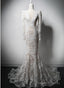 Ivory Lace Mermaid Long Sleeves Formal Dress, Lace Wedding Party Dress