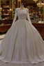 Ivory Long Sleevess Jewel Ruffless Flowers Bedaings Wedding Dress