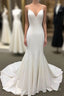 Ivory Satin Spaghetti Straps Open Back Sweet Train Wedding Dress, Formal Prom Dress