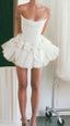 Ivory Strapless Wedding Dress, Short Hoco Prom Dress,