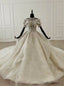 Ivory White Ball Gown Tulle High Neck Short Sleeve Wedding Dress