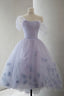 Lavender Off The Shoulder Tulle Homecoming Dress, Hi Lo Dress With Flowers