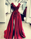 Lace Flowers Beaded Cap Sleeves V-Neck Prom Dress Split Evening Gowns