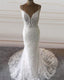 Lace Mermaid Wedding Dress Plunge Neck Spaghetti Straps