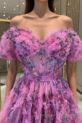 Lavender & Fuchsia Off-the-Shoulder Ruffles Homecoming Dress
