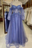 Lavender Off-The-Shoulder Sequins Applique Boning Long Prom Dress