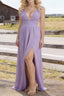 Lavender V Neck Chiffon Floor Length Bridesmaid Dresses Long Bridesmaid Dress With Pleated Split