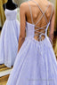 Lavender Spaghetti Strap Sparkly Prom Dress Long, Shiny Long Evening Dress