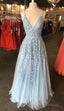 Light Blue Lace Prom Dress Evening Dress, Formal Dress, Graduation School Party Gown