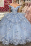 Light Blue Sparkly Off The Shoulder Appliques Prom Dress Quincea?Era Dress Sweet 16 Prom Dress Ball Gown